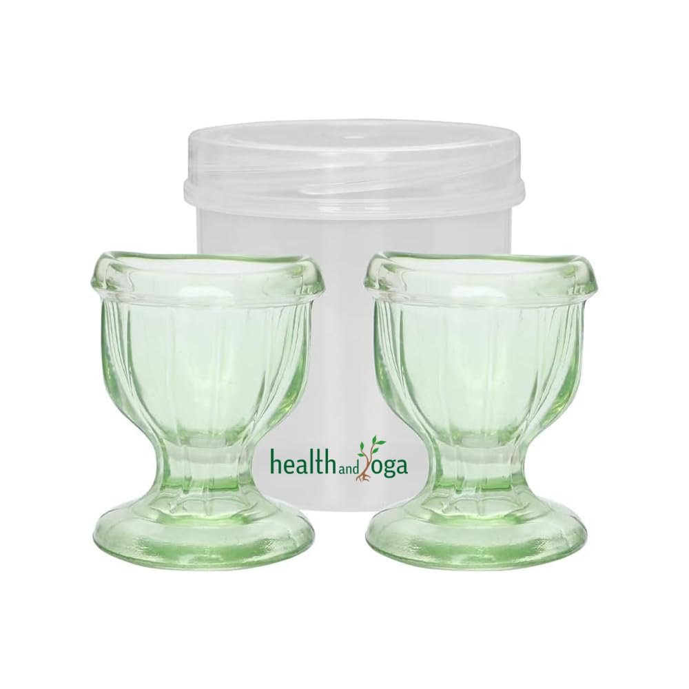 HealthAndYoga ChillEyes Transparent Glass Eye Wash Cup - Effective Eye Rinse and Cleansing  Eco-Friendly, Non-Reactive, Safe and Comfortable (Green - Set of 2)