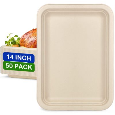 EcoAvance 14 inch Large Paper Plates, 50 Pack Disposable Trays, 100% Compostable Paper Plates Heavy Duty, Eco Friendly Disposable Plates, Brown Paper Plates Dinner for Party BBQ Picnic