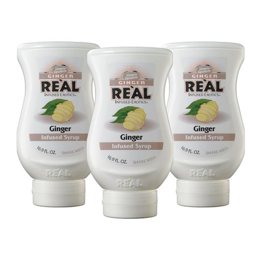 Ginger Rel Infused Exotics, Ginger Infused Syrup, 16.9 FL OZ Squeezable Bottle (Pack of 3)