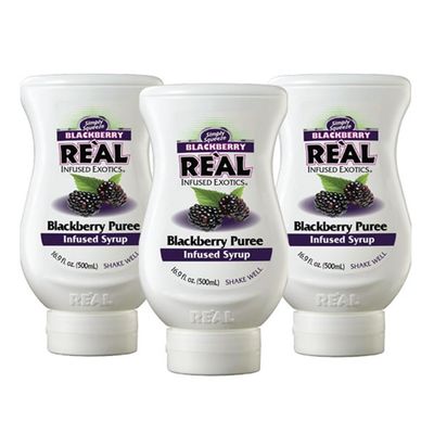 Blackberry Rel Infused Exotics, Blackberry Puree Infused Syrup, 16.9 FL OZ Squeezable Bottle (Pack of 3)