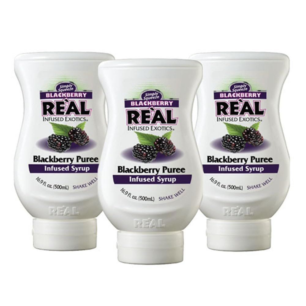 Blackberry Rel Infused Exotics, Blackberry Puree Infused Syrup, 16.9 FL OZ Squeezable Bottle (Pack of 3)