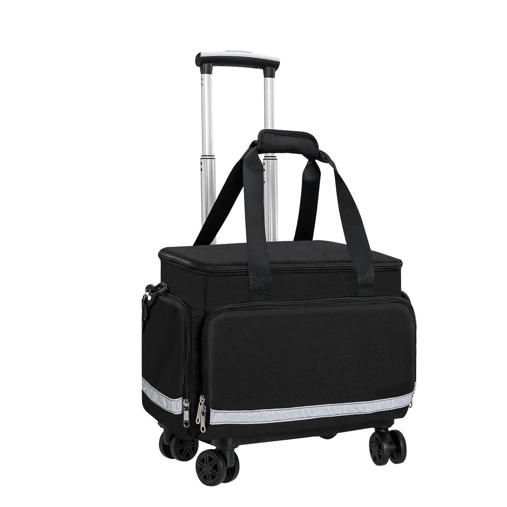 Gatycallaty Medical Trolley Bag with Wheels EMT EMS First Responder Nurse Home Health Bag Homecare Physician Traveling Field Trips Camping Hiking Scout Troop with Compartments Removable (Black)