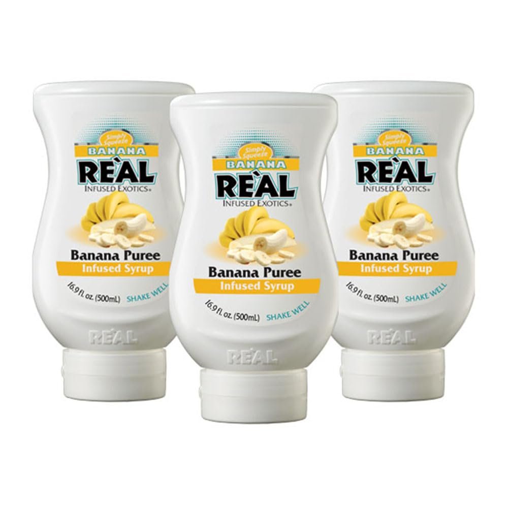 Banana Rel Infused Exotics, Banana Puree Infused Syrup, 16.9 FL OZ Squeezable Bottle (Pack of 3)