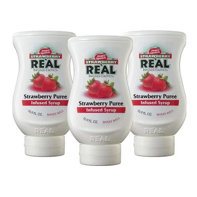Strawberry Rel Infused Exotics, Strawberry Puree Infused Syrup, 16.9 FL OZ Squeezable Bottle (Pack of 3)