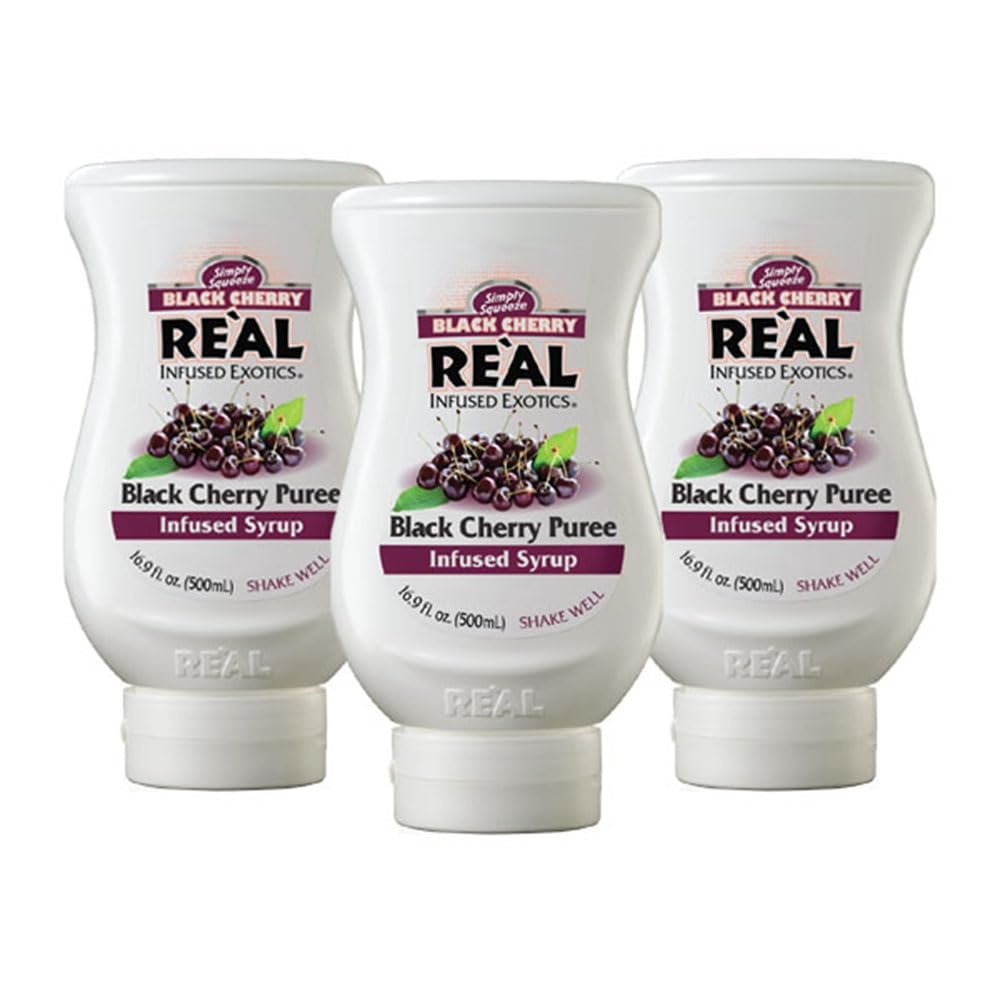 Black Cherry Rel Infused Exotics, Black Cherry Puree Infused Syrup, 16.9 FL OZ Squeezable Bottle (Pack of 3)