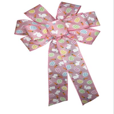 1 Pcs 10" Hand Made Pink Easter Bunny Egg Spring Wired Wreath Bow Carrot Rabbit