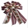 1 Pcs 10" Hand Made Wired 2 Ribbon Plaid Pine Cone Holly Wreath Bow Christmas Holiday view 1