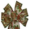 1 Pcs 10" Hand Made Wired 2 Ribbon Pine Cone Plaid Wreath Bow Christmas Holiday Red