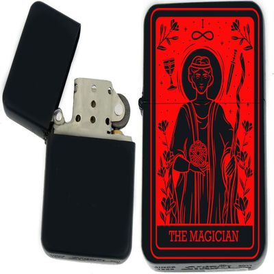 Custom Tarot Card - 24 Major Arcana Cards Available Laser Engraved Unique Collectible s Infinity Black Matt Windproof Lighters! (The-Magician Red) - Christmas, Halloween & Valentines Day Gift