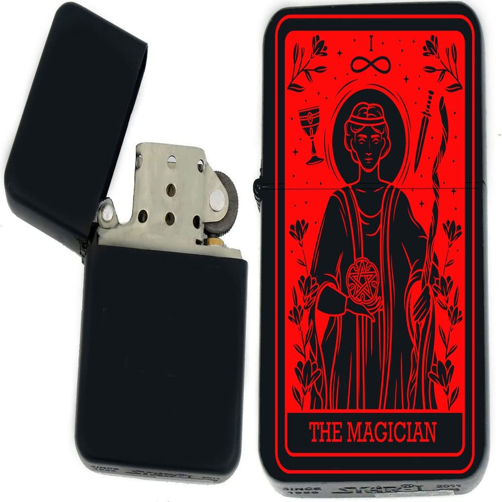 Custom Tarot Card - 24 Major Arcana Cards Available Laser Engraved Unique Collectible s Infinity Black Matt Windproof Lighters! (The-Magician Red) - Christmas, Halloween & Valentines Day Gift