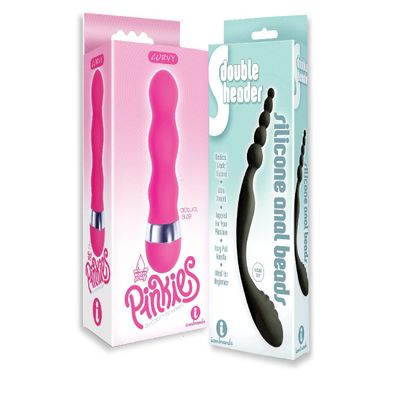 Sexy, Kinky Gift Set Bundle of Pinkies, Curvy and Icon Brands The 9's, S-Double Header, Double Ended Silicone Anal Beads