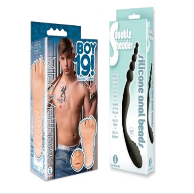 Sexy, Kinky Gift Set Bundle of Boy 19! Twink Stroker, Miles Matthews and Icon Brands The 9's, S-Double Header, Double Ended Silicone Anal Beads