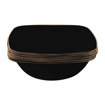 EcoQuality 16 oz Black Plastic Square Bowls with Gold Rim - Disposable Plastic Soup Bowls, Heavy Duty Plastic Salad Bowls, Dessert Bowl for Baby Showers, Weddings, Birthday Party (30 PACK)