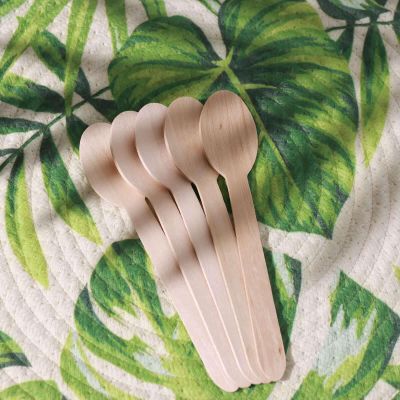 Tableclothsfactory 100 Pcs - Environmentally Friendly Disposable 6" Birch Wood Dinnerware Throw Away Green Party Spoons