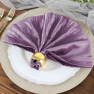 Tableclothsfactory Pack of 5 - Violet Amethyst Accordion Crinkle Taffeta Napkins - Impeccable Metallic Glint - Perfect for Wedding Ceremonies, Birthday, Party, Event, Banquet, Restaurant Tableware -