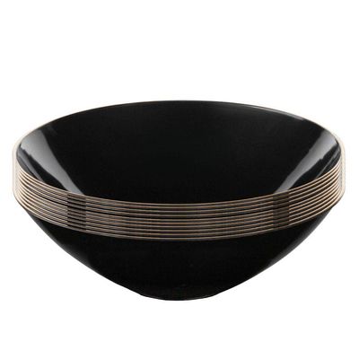 EcoQuality 16 oz Black Plastic Round Bowls with Gold Rim - Disposable Plastic Soup Bowls, Heavy Duty Plastic Salad Bowls, Dessert Bowl for Baby Showers, Weddings, Birthday Party (240 PACK)