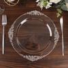 Tableclothsfactory 10 Pack | Clear/Silver Baroque 10" Round Plastic Dinner Plates, Disposable Tableware with Leaf Embossed Gold Rim view 1