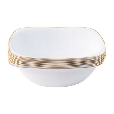 EcoQuality 16 oz White Plastic Square Bowls with Gold Rim - Disposable Plastic Soup Bowls, Heavy Duty Plastic Salad Bowls, Dessert Bowl for Baby Showers, Weddings, Birthday Party (240 PACK)