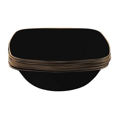 EcoQuality 16 oz Black Plastic Square Bowls with Gold Rim - Disposable Plastic Soup Bowls, Heavy Duty Plastic Salad Bowls, Dessert Bowl for Baby Showers, Weddings, Birthday Party (240 PACK)