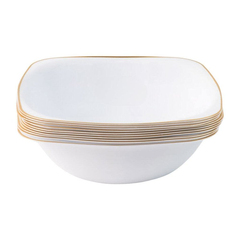 EcoQuality 16 oz White Plastic Square Bowls with Gold Rim - Disposable Plastic Soup Bowls, Heavy Duty Plastic Salad Bowls, Dessert Bowl for Baby Showers, Weddings, Birthday Party (20 PACK)
