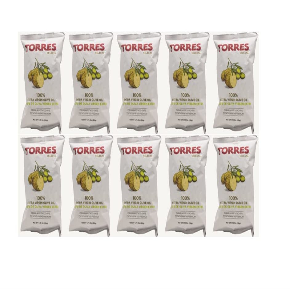 Torres Patatas Fritas Spanish Potato Chips Imported From Barcelona, Spain Exotic Flavors (Aceite de Oliva Virgen, 10 Pack)