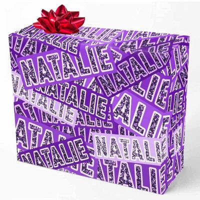 MyPupSocks Personalized Wrapping Paper for Son, Purple Glitter Name Gift Wrap Paper Custom Name Wrapping Paper Roll for Mom Mama Mother's Day, Customize Birthday Wrapping Paper 58x23 2 Rolls