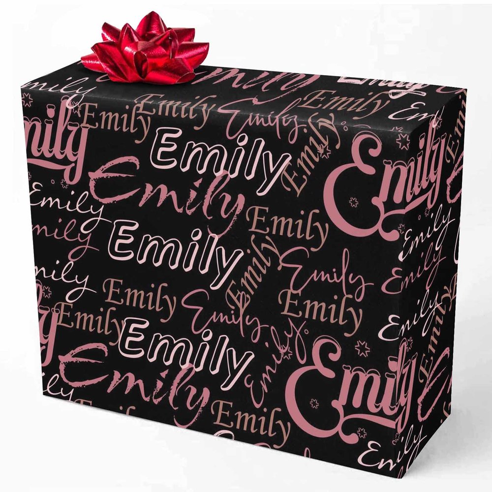 MyPupSocks Personalized Your Own Name Black Wrapping Paper with Logo, Custom Gift Wrapping Paper Roll for Friend Sister BFF Customized Birthday Christmas Graduation Wrap Paper 58x23 5 Rolls