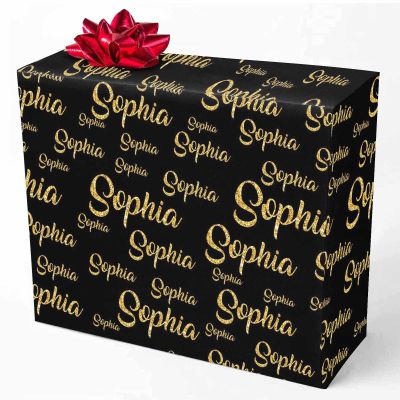 MyPupSocks Personalized Golden Glitter Name Wrapping Paper with Logo, Custom Gift Wrapping Paper Roll for Friend Sister BFF Customized Birthday Christmas Graduation Wrap Paper 58x23 5 Rolls