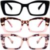 REAVEE 3 Pack Oversized Square Reading Glasses Oprah Style for Women, Blue Light Blocking Large Frame Computer Designer Fashion Readers with Spring Hinge (Black/Pink Tortoise/Tortoise Pink,1.0) view 1