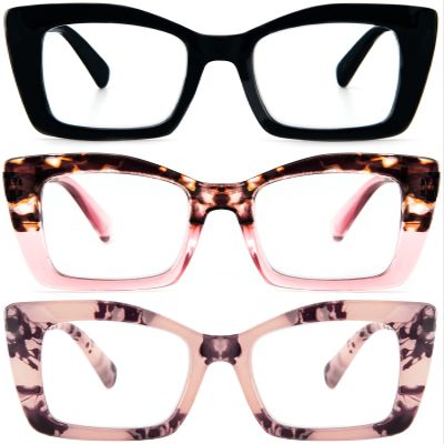 REAVEE 3 Pack Oversized Square Reading Glasses Oprah Style for Women, Blue Light Blocking Large Frame Computer Designer Fashion Readers with Spring Hinge (Black/Pink Tortoise/Tortoise Pink,1.75)