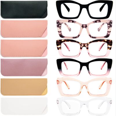 REAVEE 6 Pack Oversized Square Reading Glasses Oprah Style for Women, Blue Light Blocking Large Frame Computer Designer Fashion Readers Spring Hinge with Leather Case,3.5