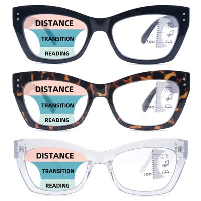 LOVIVY 3 Pack Progressive Multifocus Reading Glasses for Women Men Stylish Blue Light Blocking Computer Multifocal Readers +1.00
