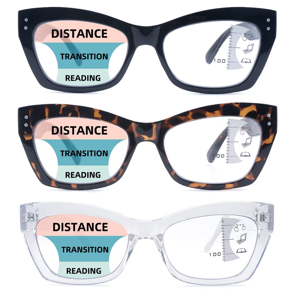 LOVIVY 3 Pack Progressive Multifocus Reading Glasses for Women Men Stylish Blue Light Blocking Computer Multifocal Readers +1.00