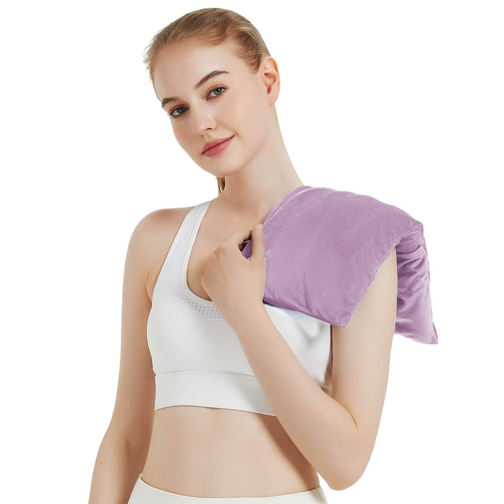 Microwavable Heating Pad with Washable Cover, 8 x 18 Microwave Heating Pad for Neck and Shoulders, Moist Heat Bean Bag Warm Compress for Knee, Joints, Wrist, Abdomen (Purple)