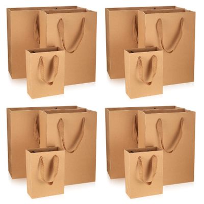 12 Pcs Kraft Paper Bags with Handles, Brown Paper Gift Bags Bulk, Small, Medium & Large Retail Bags for Small Business, Shopping Bag s, Birthday Party Favor Bag, Merchandise Bag (Brown, L+M+S=12 PCS)