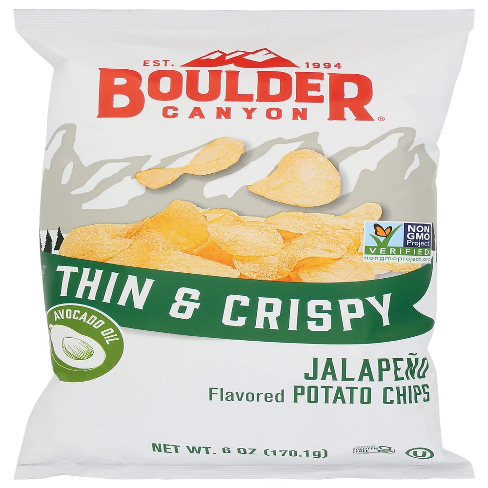 Boulder Canyon Jalapeo Potato Chips Made With Avocado Oil, Thin & Crispy, Gluten Free, 6 Ounces (Pack Of 12)
