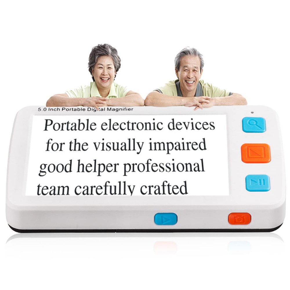 AALGO 5.0 Inches Portable Digital Magnifier,4-32 Times Magnification Electronic Low Vision Aids,Multifunction Electronic Reading Aid for Visually Impaired with Foldable Handle,White