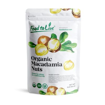 Food to Live Organic Dry Roasted Whole Macadamia Nuts with Himalayan Salt, 1 Pound Delicious and Nutritious Snack Made from Premium Non-GMO Nuts