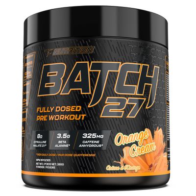 TC Nutrition Batch 27 Pre Workout Powder - 8g Citrulline, 3.5g Beta Alanine, 2.5g Betaine, 325mg Caffeine | Instant Energy, Focus, Pumps, & Strength | Nitric Oxide Booster 20 sv (Orange Cream)