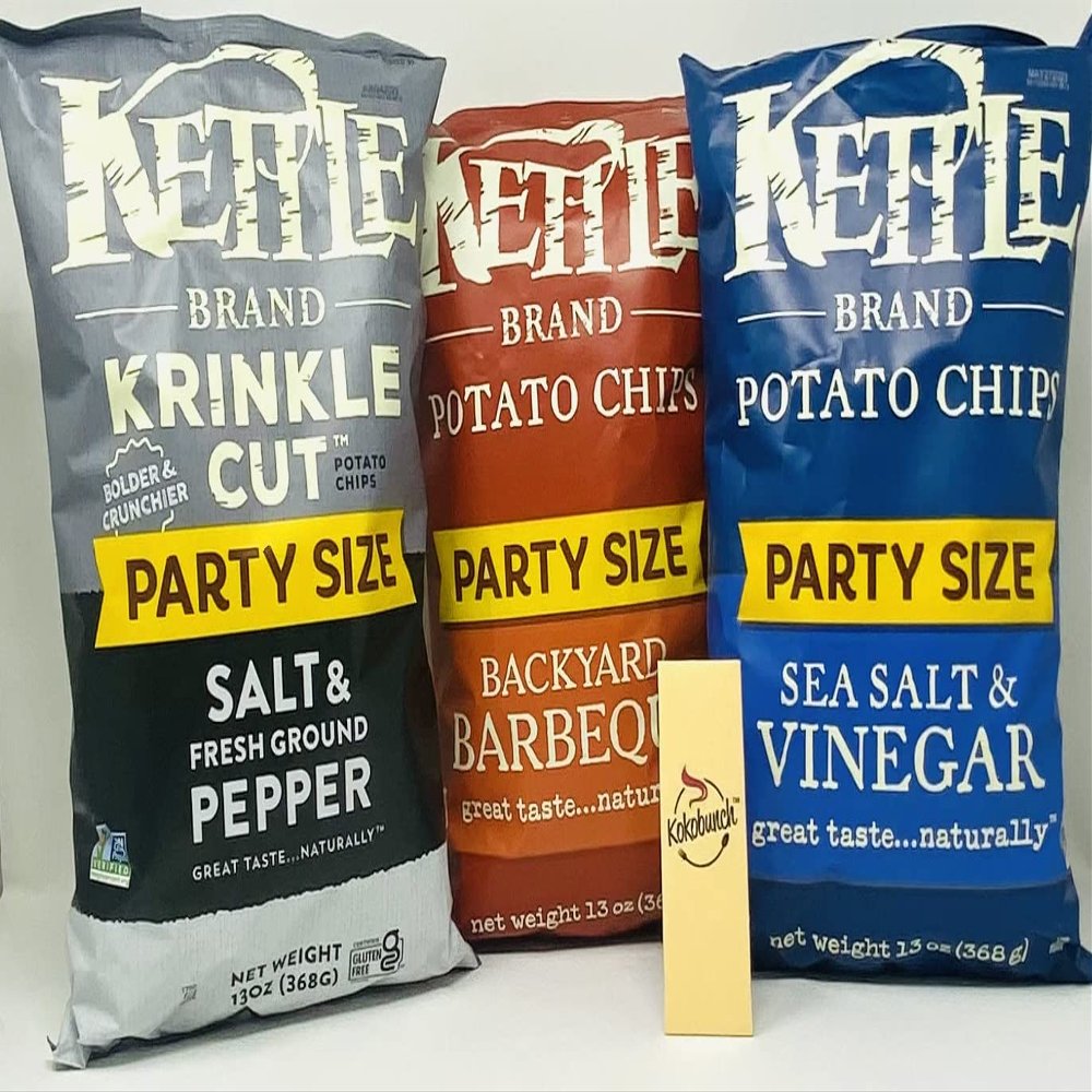 Kettle Brand Party Size Potato Chips Variety (Salt & Pepper | BBQ | Sea Salt & Vinegar) Bundled With Kokobunch Kit 13oz PACK