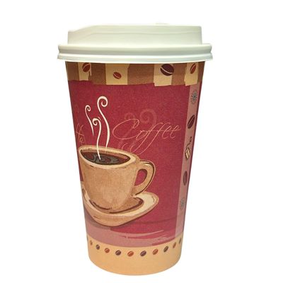 VeZee 16 Oz Disposable Heaven Poly Paper Durable Hot Cup with White Hinged Tab Lids For Hot/Cold Drink, Coffee Cups, Tea, Cocoa, Travel, Hot Chocolate, Chai, Latte & Hot Soup|150CT