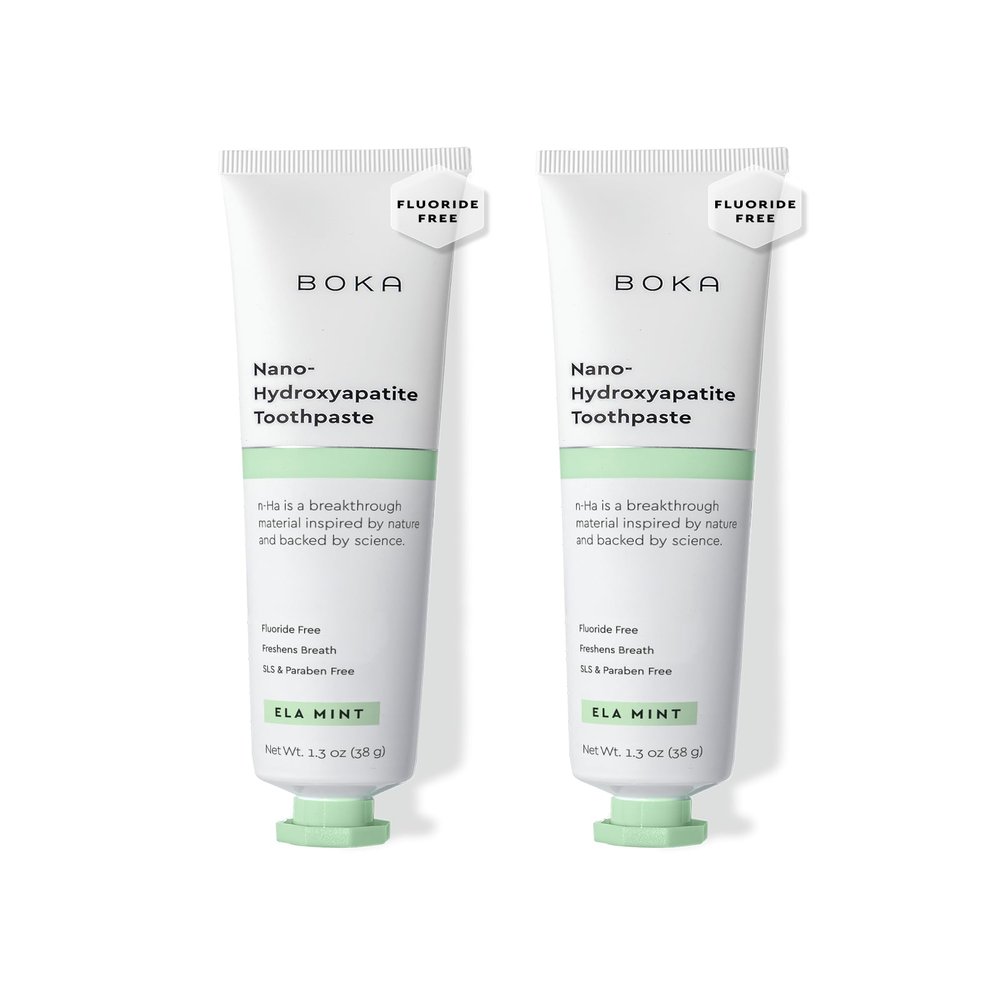 Boka Fluoride Free Toothpaste, Nano Hydroxyapatite Toothpaste, Appropriate for Sensitive Teeth - for Adult, Kids Oral Care - Ela Mint Flavor, 1.3 Fl Oz 2Pk US Manufactured