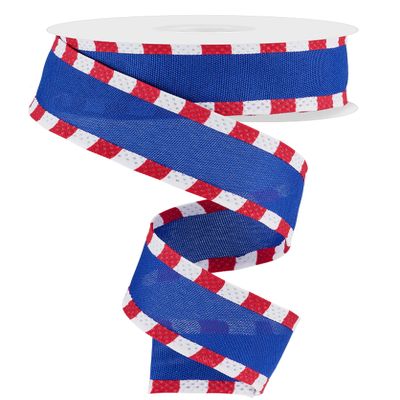 Craig Bachman 1.5 Inch Faux Royal Burlap Stripe Edge Ribbon Patriotic Royal Blue (10 Yards) Fabric, Gift Wrapping, Crafting, Wreath, Bow Wired Ribbon