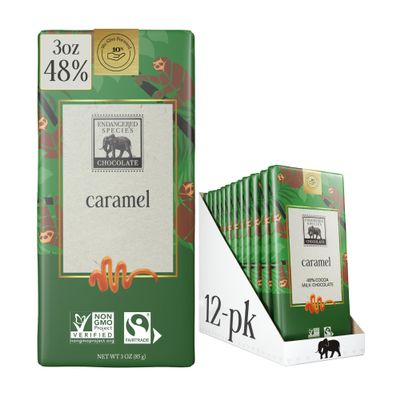 Endangered Species Chocolate Bar 3oz (12 Pack) (Natural 48% Cacao Milk Chocolate w/Caramel)