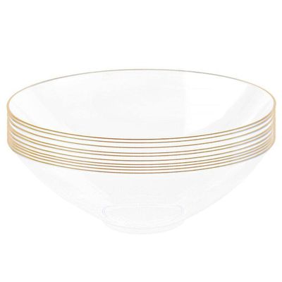 EcoQuality 16 oz Clear Plastic Round Bowls with Gold Rim - Disposable Plastic Soup Bowls, Heavy Duty Plastic Salad Bowls, Dessert Bowl for Baby Showers, Weddings, Birthday Party (240 PACK)