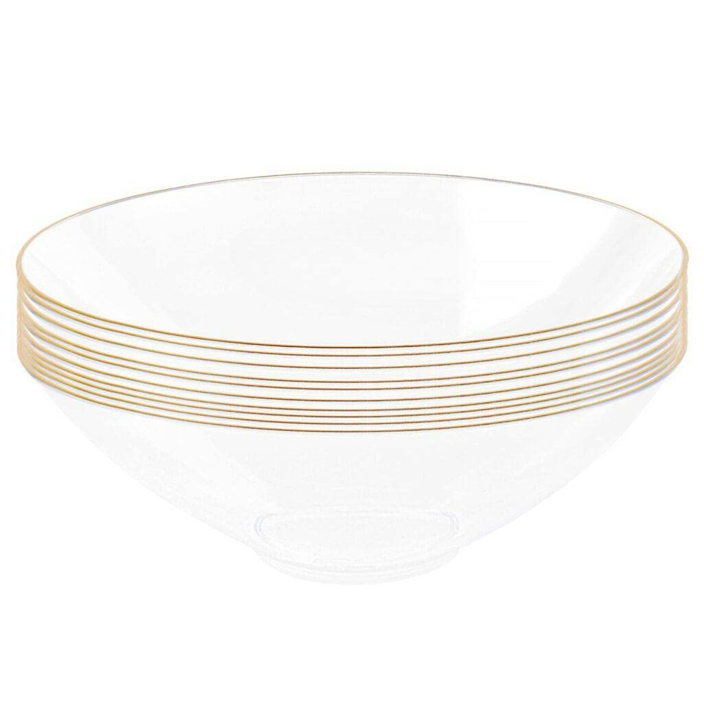 EcoQuality 16 oz Clear Plastic Round Bowls with Gold Rim - Disposable Plastic Soup Bowls, Heavy Duty Plastic Salad Bowls, Dessert Bowl for Baby Showers, Weddings, Birthday Party (240 PACK)