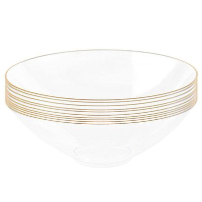 EcoQuality 16 oz Clear Plastic Round Bowls with Gold Rim - Disposable Plastic Soup Bowls, Heavy Duty Plastic Salad Bowls, Dessert Bowl for Baby Showers, Weddings, Birthday Party (40 PACK)