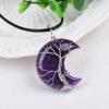 1PC Natural Crystal Pendant Moon ShapeTree of Life Raw Crystals Mineral Stone Unisex Gift,Moon Amethyst,1pcs view 1