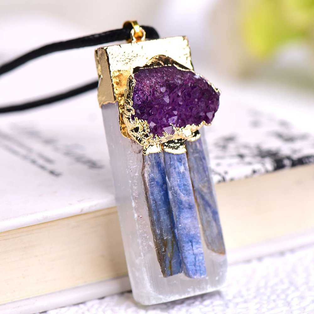 1PC Natural Selenite Plaster Pendant Multiple Raw Crystals Make Rock Mineral Specimen Stone Gifts Souvenir,Style