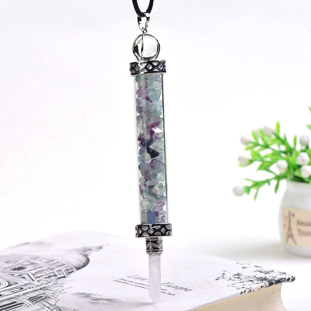 100% Natural Crystal Amethyst Quartz Graveloint Crystal Pendant Necklace Men and Women DIY Gift,Fluorite